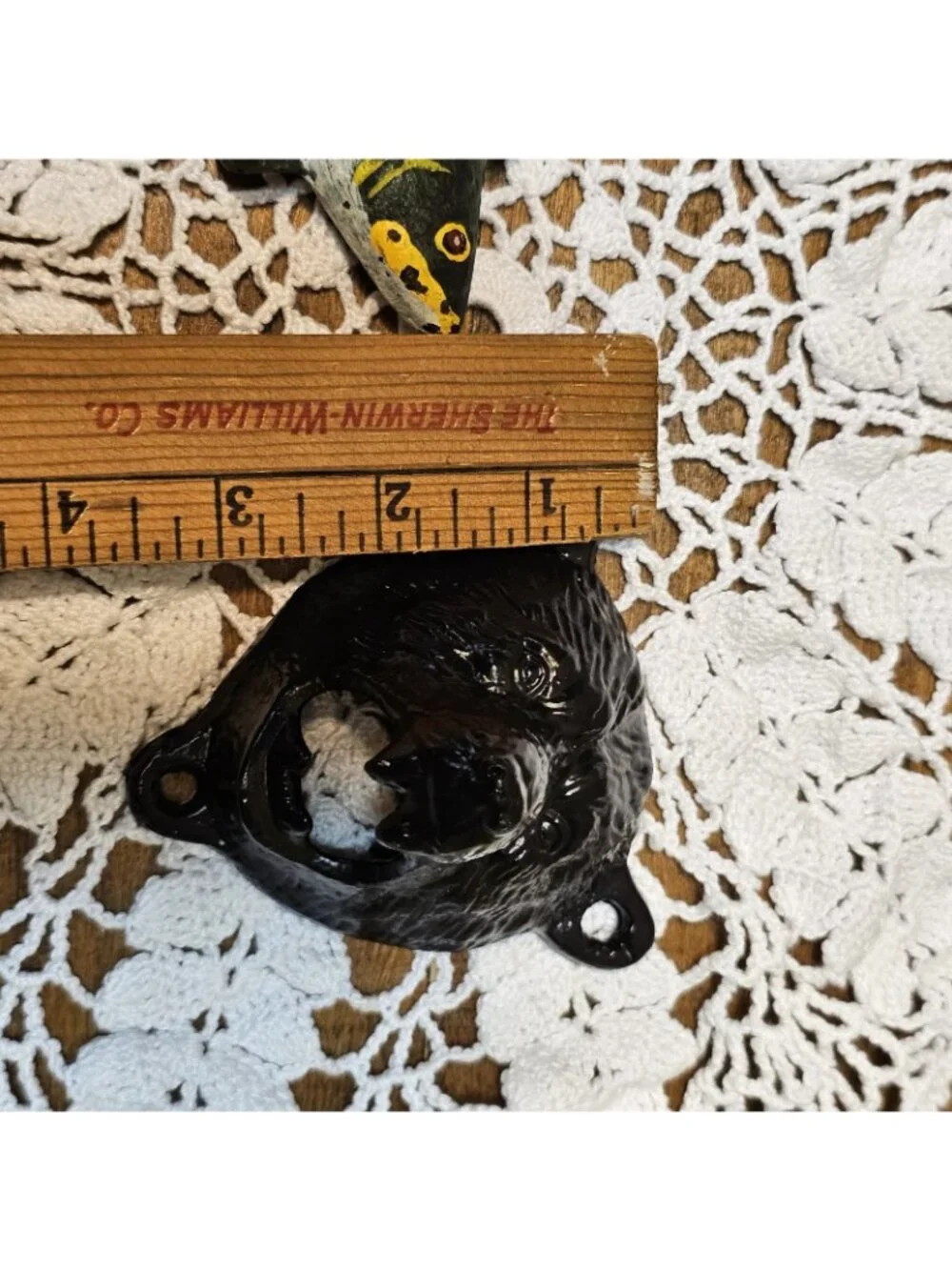 Vintage 5in Cast Iron “Painted Trout” and 3.5 IN Black Bear Bottle Opener 
